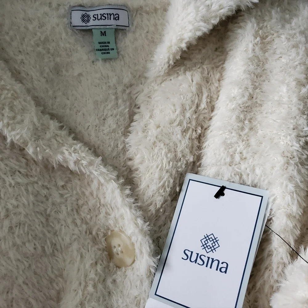 NWT Susina Ivory Fleece Knit Cardigan Sweater